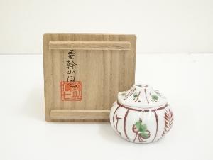 五世　幹山伝七造　赤絵荷葉香合（共箱）